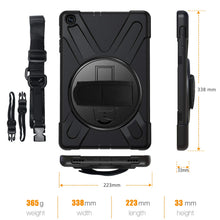 Laden Sie das Bild in den Galerie-Viewer, Gerutek Hülle für Samsung Galaxy Tab A T510 / T515 (10,1 Zoll), Stoßfeste Robust Panzerhülle mit Drehbar Stände, Handschlaufe, Schultergurt Schutzhülle für Samsung Tab A 10.1 2019 T510 / T515, Schwarz