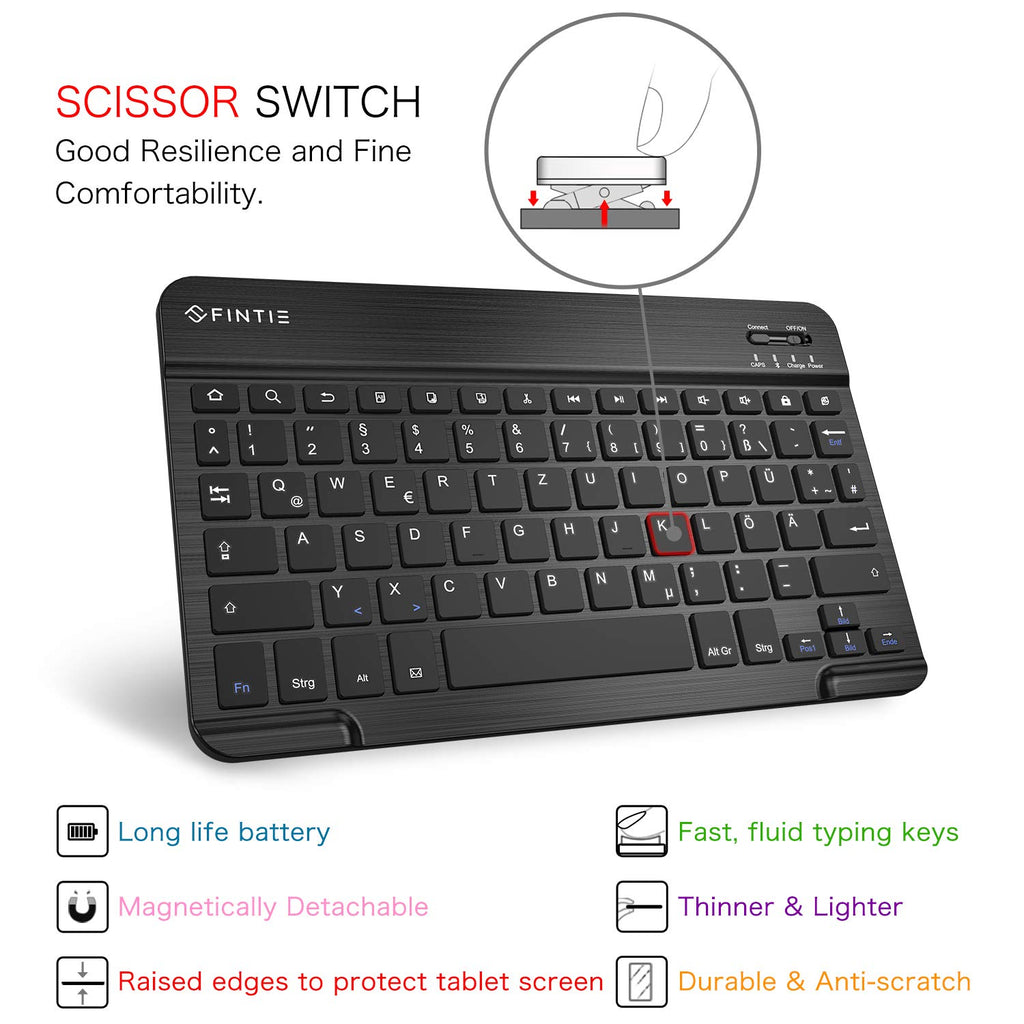 Fintie Tastatur Hülle für Samsung Galaxy Tab S6 10.5 2019 (Kompatibel mit S Pen kabelloser Ladefunktion) - Ultradünn Keyboard Case mit magnetisch Abnehmbarer drahtloser Deutscher Tastatur, Schwarz