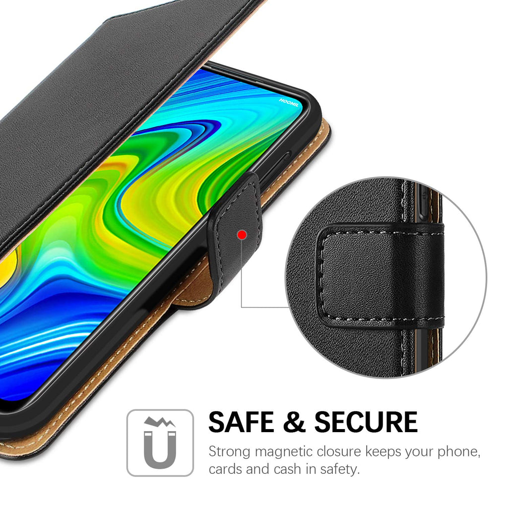 HOOMIL Handyhülle für Xiaomi Redmi Note 9 Hülle, Premium PU Leder Flip Case Schutzhülle für Xiaomi Redmi Note 9 Tasche, Schwarz