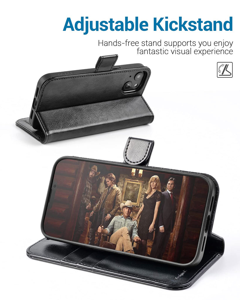 OCASE iPhone 13 Hülle Handyhülle [Premium PU Leder] [Kartenfach] [Magnetverschluss] RFID Schutzhülle Klapphülle Handytasche Lederhülle Flip Case Cover Tasche Etui Kompatibel für iPhone 13 Schwarz