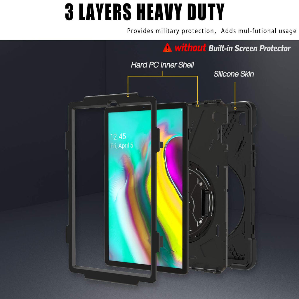 Gerutek Hülle für Tab S5e 10.5 Zoll Cover SM-T725/T720 Samsung Galaxy Case, Stoßfeste Robust Panzerhülle mit 360 Drehbar Stände, Handschlaufe, Schultergurt Schutzhülle, Schwarz Cover von Gerutek