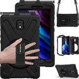 BRAECN Hülle für Samsung Galaxy Tab Active 3 8.0, Stoßfeste Robuste Tragbare Hülle mit 360° Drehbarem Ständer, Handgurt, Stifthalter und Schultergurt SM-T570/SM-T575/SM-T575N-Schwarz