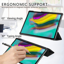 Laden Sie das Bild in den Galerie-Viewer, IVSO Samsung Galaxy Tab S5e Hülle, Galaxy Tab S5e Schutzhülle, Samsung Tab S5e Case, Hochwertiges PU mit Standfunktion Geeignet für Samsung Galaxy Tab S5e T720/T725 10.5 Zoll, Schwarz