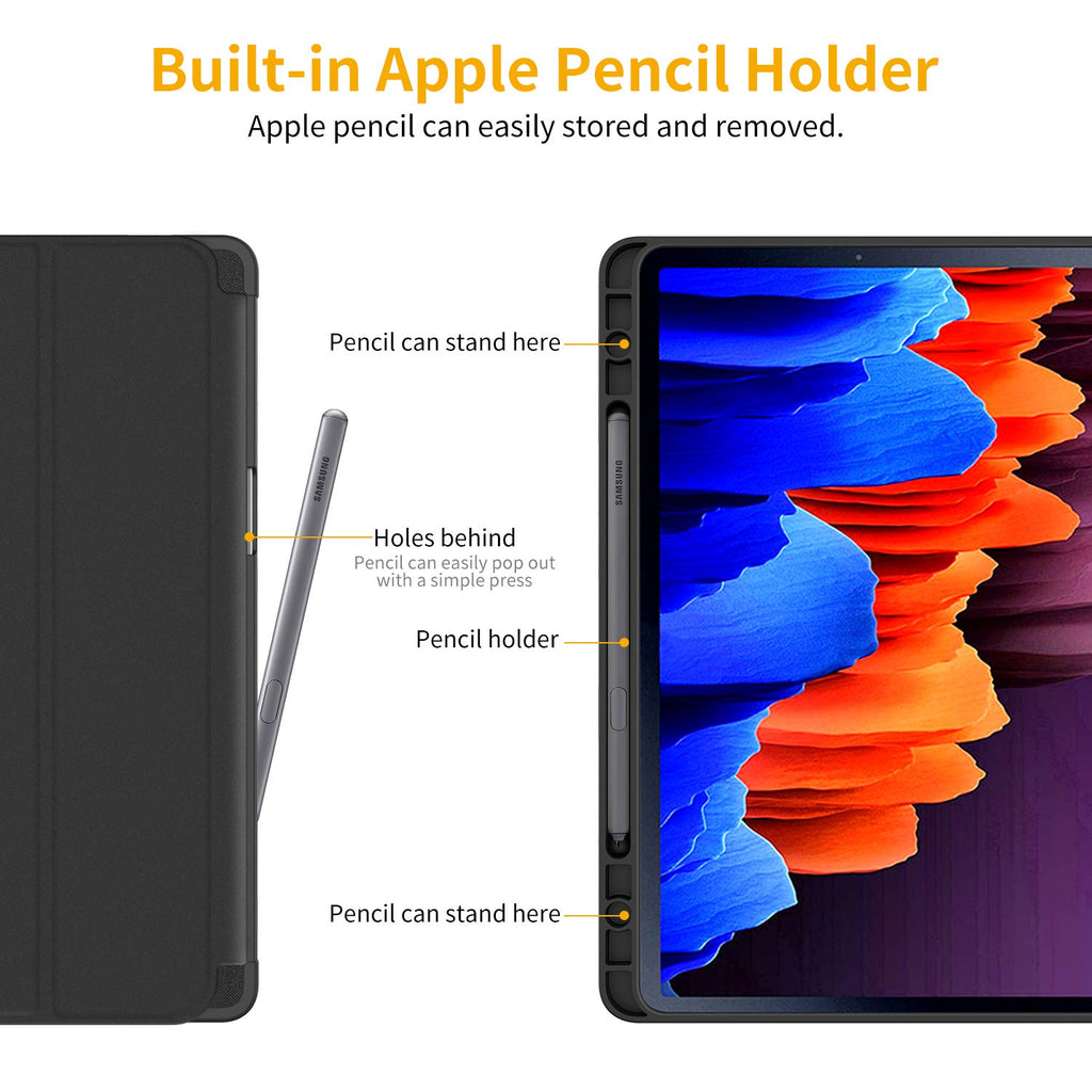 EasyAcc Hülle Kompatibel mit Samsung Galaxy Tab S7+ Plus 12.4 2020 - Ultra Dünn mit Standfunktion Slim PU Leder Schutzhülle Passt für Samsung Galaxy Tab S7 Plus 12.4 2020, Schwarz