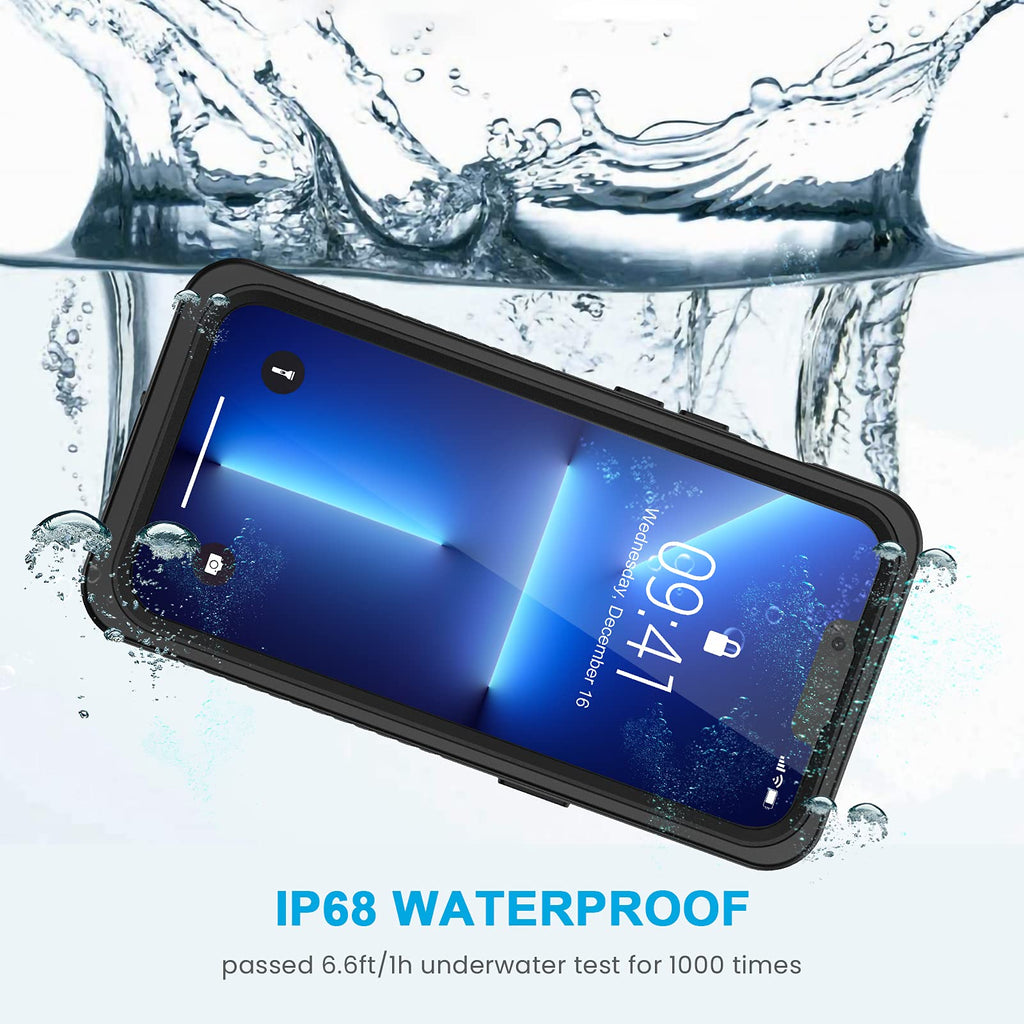 Lanhiem für iPhone 13 Pro Max Hülle (6.7"), iPhone 13 Pro Max Case IP68 Wasserdicht Handy Hülle 360 Grad Schutzhülle, Stoßfest Staubdicht Outdoor Panzerhülle mit Eingebautem Displayschutz, Schwarz