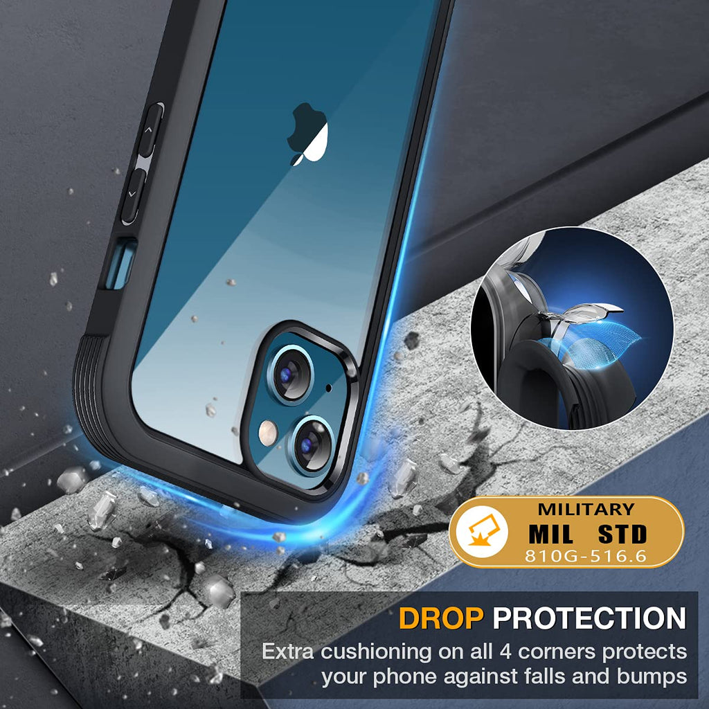 Miracase 360 Grad Hülle Kompatibel mit iPhone 13 (6.1 Zoll), Ganzkörper Schutzhülle mit eingebauter Glas Displayschutzfolie, Stoßfeste Fullbody Handyhülle, Schwarz