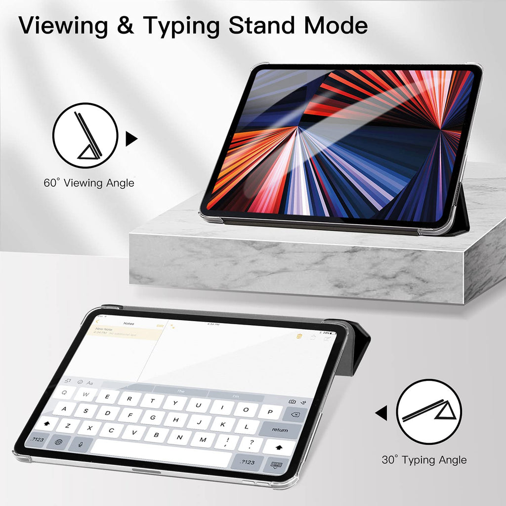 ZtotopCases Hülle für iPad Pro 12.9 2021/2020,Ultra Schlank leichte und Klappständer Schutzhülle mit Transparent Harten PC Back Cover,Auto Schlaf/Aufwach für iPad Pro 12,9'' 5./4.Generation,Schwarz