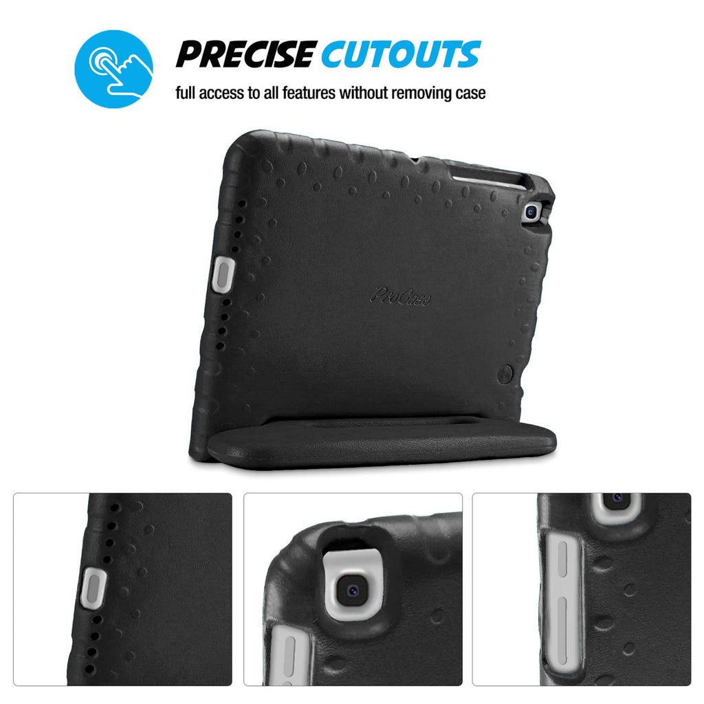 ProCase Kinder Hülle mit Kickstand für Galaxy Tab A7 10.4 Zoll 2020 (Model:SM-T500/ T505/ T507, Ultra Leicht Stoßfest Robust Kind Schutzhülle Umwandelbar Handgriff Handle Standfunktion –Schwarz