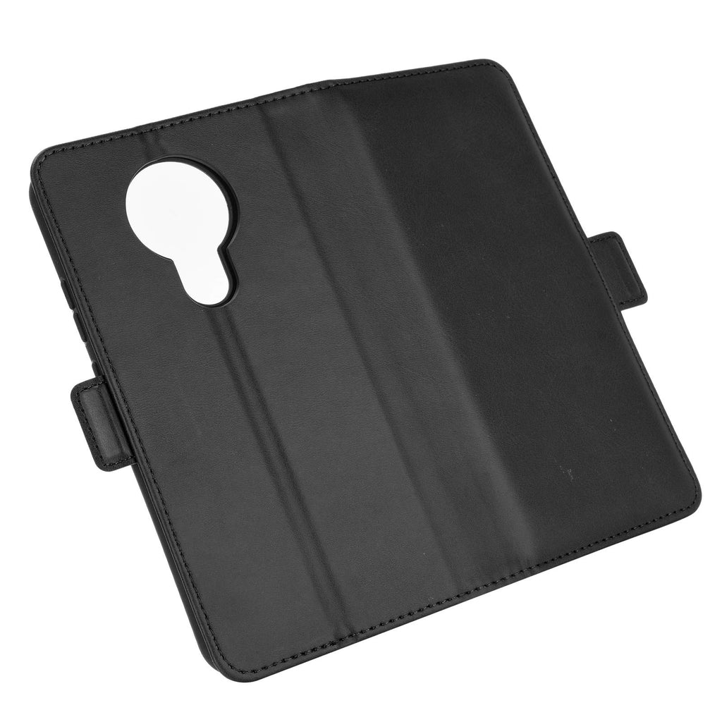 AKC Handyhülle Kompatibel mit Nokia 3.4 Hülle Fallschutz Handy-Ständer-Leder Flip Etui Handytasche Cover Echtleder Brieftasche-Schwarz