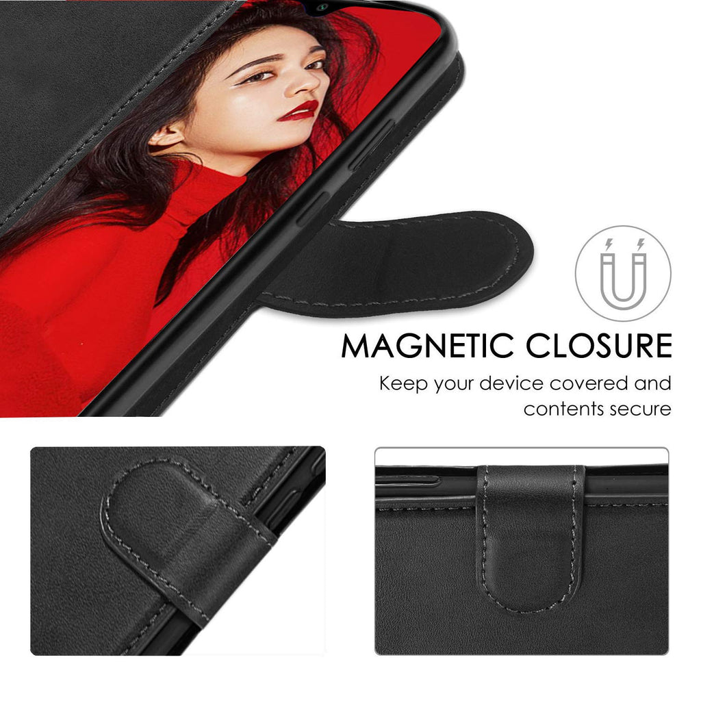 LeYi Hülle für Xiaomi Redmi 9C / 9C PU Leder Handyhülle Stoßfest Wallet Etui Magnet Schutzhülle Tasche Slim Silikon Soft Cover Bumper TPU Case für Handy Redmi 9C Matt Schwarz