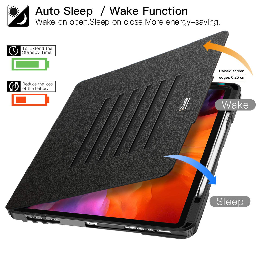 ZtotopCases Mehrfachwinkel Hülle für iPad 12.9 5th Gen 2021/,magnetisch Schutzhülle mit Stifthalter,Stoßfest Sturzfest Hülle,Automatischem Schlaf/Aufwach, für iPad Pro 12,9 Zoll 2021, Schwarz