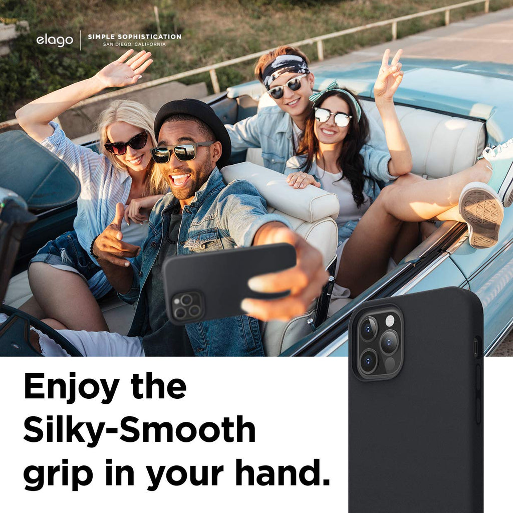 elago Liquid Silicone Case Kompatibel mit iPhone 12 Hülle & Kompatibel mit iPhone 12 Pro Hülle (6,1"), Hochwertiges Silikon, Rundumschutz Handyhülle : 3-Layer Struktur Schutzhülle (Schwarz)