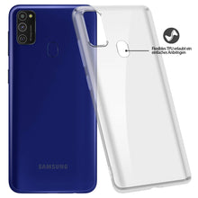 Laden Sie das Bild in den Galerie-Viewer, HSP Transparente Hülle kompatibel mit Samsung Galaxy M21 | Premium TPU Silikon Case | Kratzfest Stoßfest Klar | Microdot Handyhülle | Passgenaue, weiche, durchsichtige Schutzhülle