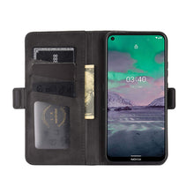 Laden Sie das Bild in den Galerie-Viewer, AKC Handyhülle Kompatibel mit Nokia 3.4 Hülle Fallschutz Handy-Ständer-Leder Flip Etui Handytasche Cover Echtleder Brieftasche-Schwarz