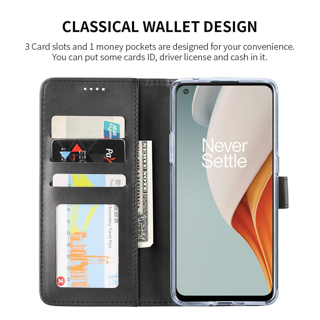 Cresee für OnePlus Nord N100 Hülle, PU Leder Handyhülle mit 3 Kartenfächer, Schutzhülle Case Tasche Magnetverschluss Flip Cover Stoßfest für Nord N100 (Schwarz)