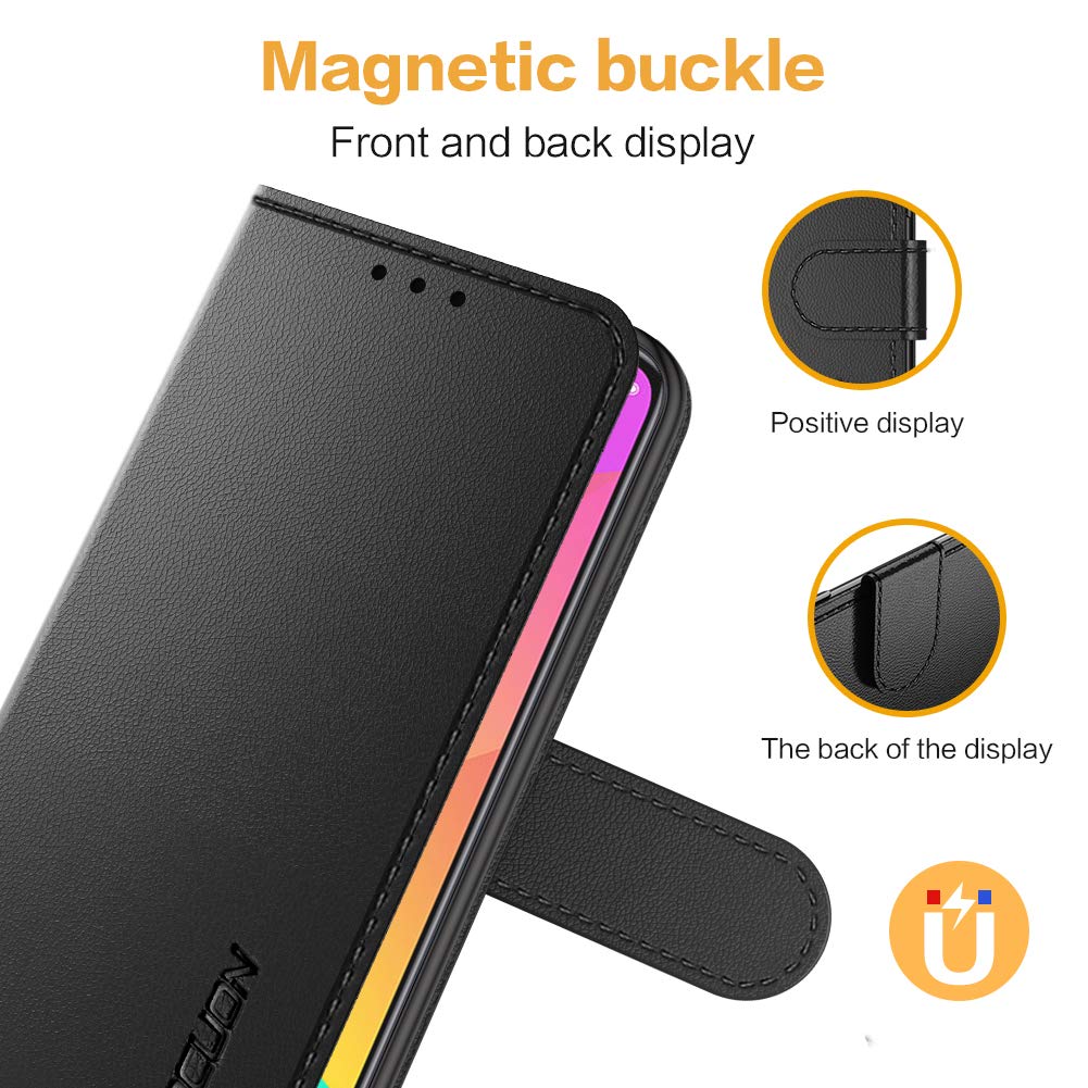 FMPCUON Handyhülle Kompatibel mit Samsung Galaxy S10 Plus Hülle Leder PU Leder Tasche,Flip Case Lederhülle Handyhülle Etui Handytasche Schutzhülle für Galaxy S10 Plus,Schwarz
