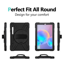 Laden Sie das Bild in den Galerie-Viewer, Gerutek Hülle Samsung Galaxy Tab S6 SM T860/SM T865 (10.5-Zoll), Stoßfeste Robust Panzerhülle mit Stifthalter, Drehbar Stände, Handschlaufe, Schultergurt Schutzhülle für Samsung Tab S6 10.5, Schwarz