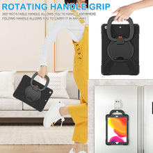 Laden Sie das Bild in den Galerie-Viewer, iPad 9th/ 8th/ 7th Generation Case (iPad 10.2 inch Rugged Case 2021/2020/2019) with Screen Protector, Rotating Stand/Pencil Holder/Carrying Shoulder Strap (Black)