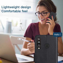 Laden Sie das Bild in den Galerie-Viewer, FMPCUON Handyhülle Kompatibel mit Samsung Galaxy A70 Hülle Leder PU Leder Tasche,Flip Case Lederhülle Handyhülle Etui Handytasche Schutzhülle für Galaxy A70,Schwarz