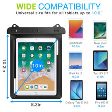 Laden Sie das Bild in den Galerie-Viewer, MoKo wasserdichte Hülle, wasserdicht Tablethülle PC Schutzhülle Tasche für iPad Mini 2019, iPad 9.7, Tab A 10/Tab A 9.7/Tab E 9.6/Tab S2 S3 9.7, bis zu 10,2 Zoll Tablets - IPX8, Schwarz