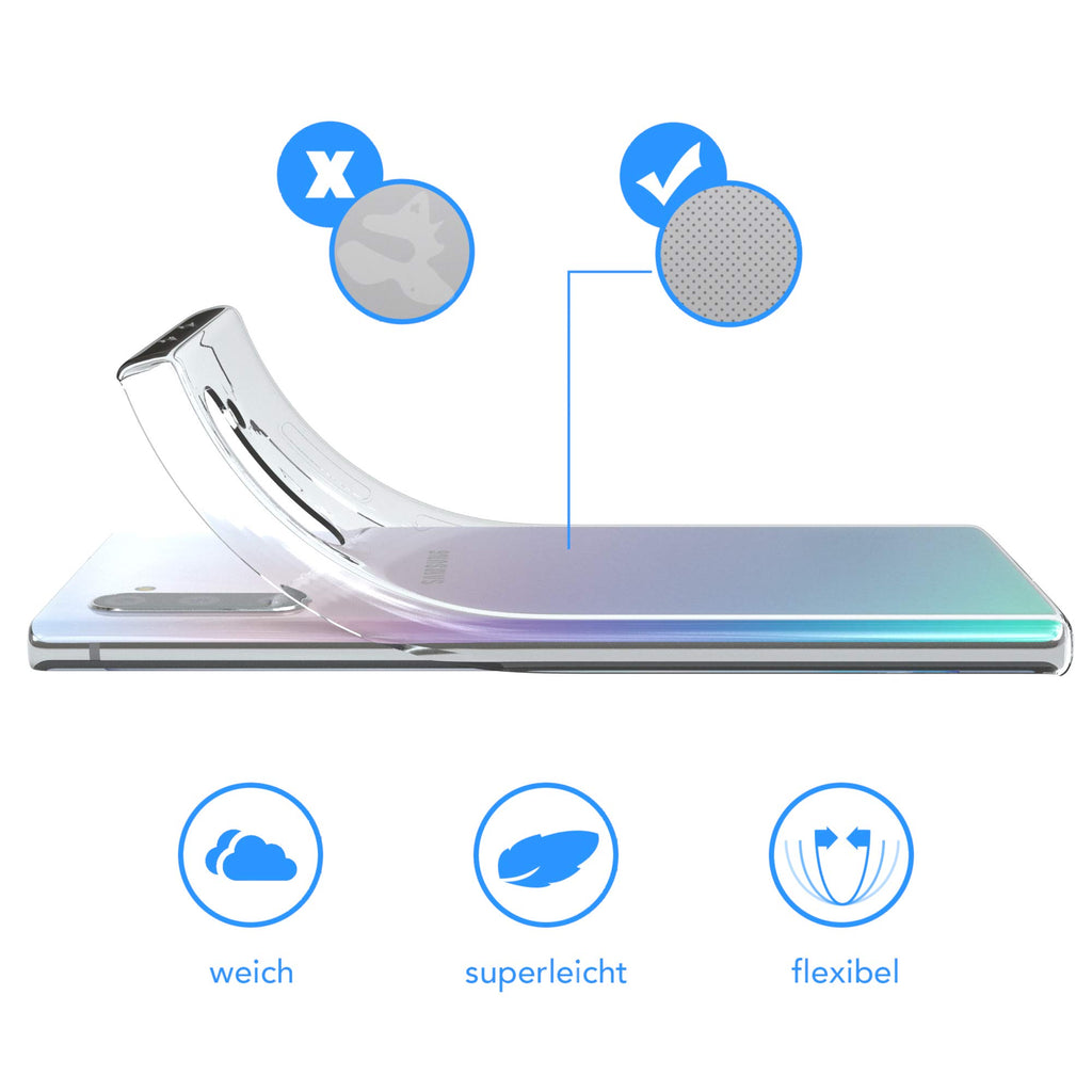 EAZY CASE Hülle kompatibel mit Samsung Galaxy Note 10 Schutzhülle Silikon, Ultra dünn, Slimcover, Handyhülle, Silikonhülle, Backcover, Durchsichtig, Klar, Transparent