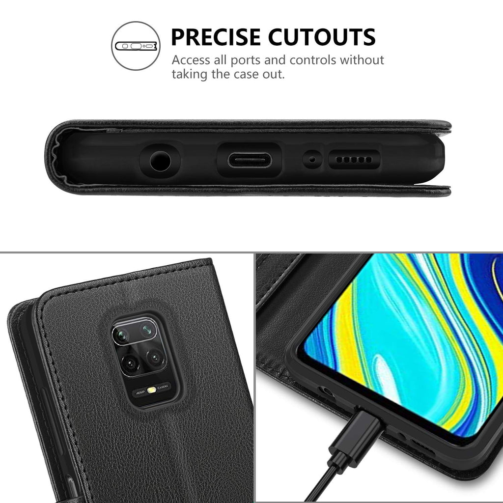 Vakoo Wallet Serie Handyhülle für Xiaomi Redmi Note 9S Hülle, Xiaomi Redmi Note 9 Pro Hülle, Schwarz