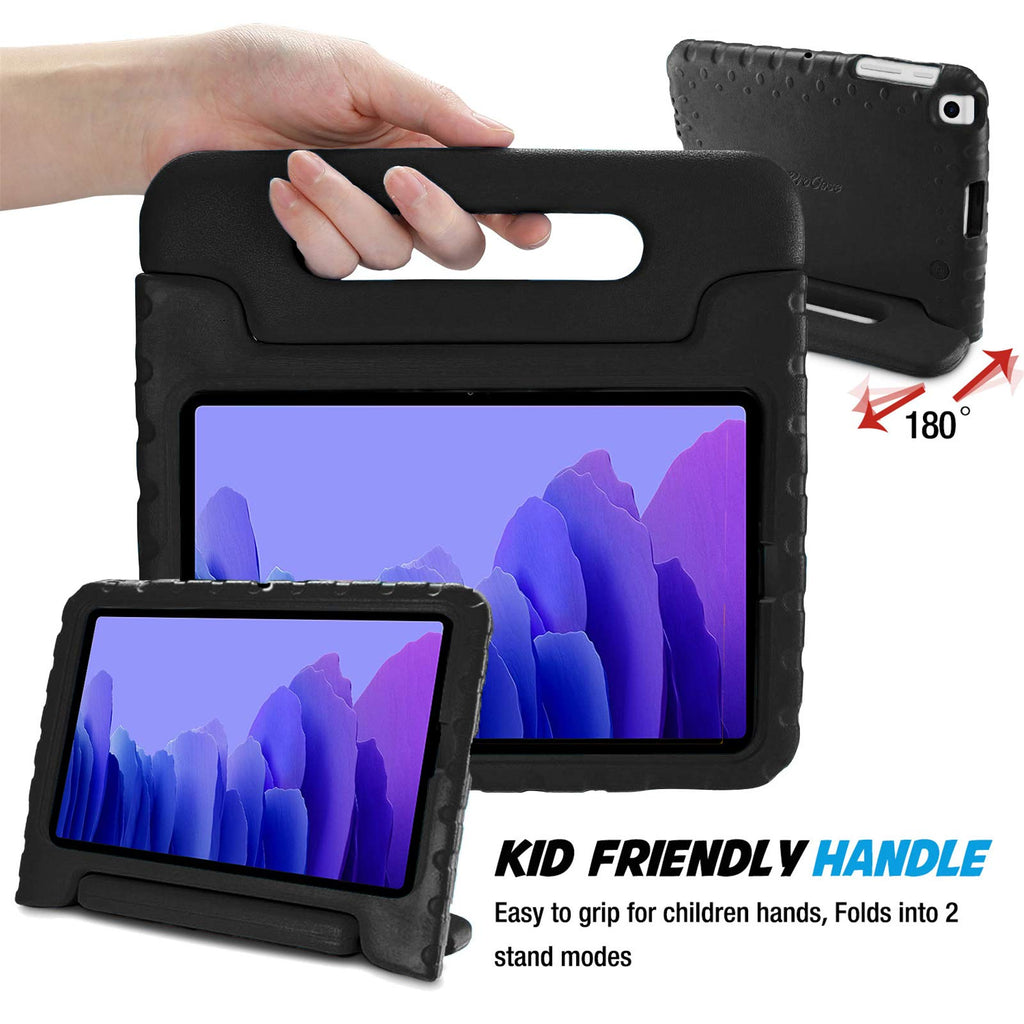 ProCase Kinder Hülle mit Kickstand für Galaxy Tab A7 10.4 Zoll 2020 (Model:SM-T500/ T505/ T507, Ultra Leicht Stoßfest Robust Kind Schutzhülle Umwandelbar Handgriff Handle Standfunktion –Schwarz