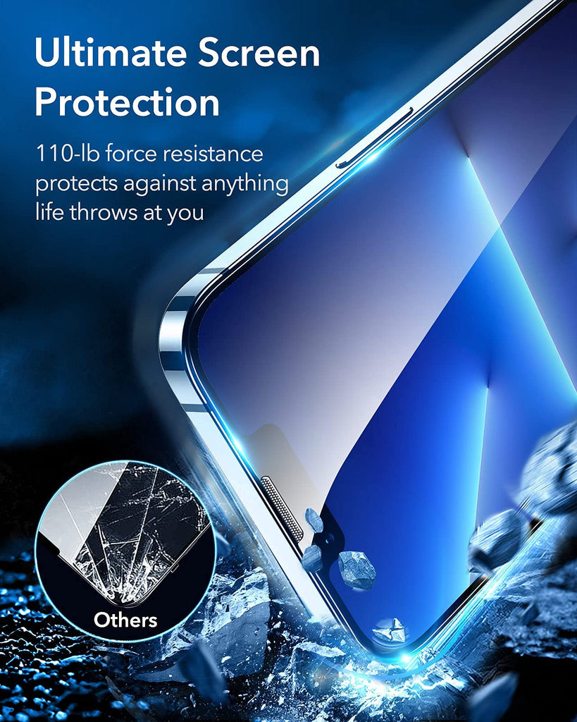 ESR 2 Stück Armorite Displayschutz kompatibel mit iPhone 13 Pro Max, mit Positionierhilfe, 50 kg Kraftresistenz, harte Panzerglas Displayschutzfolie