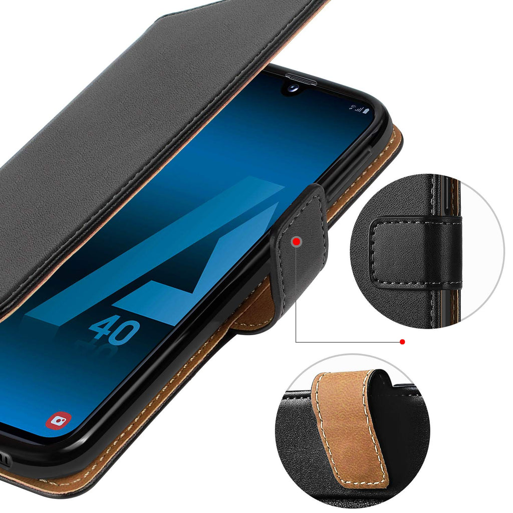HOOMIL Handyhülle für Samsung Galaxy A40 Hülle, Premium Leder Flip Schutzhülle für Samsung Galaxy A40 Tasche, Schwarz