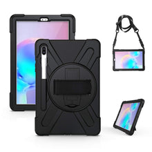 Laden Sie das Bild in den Galerie-Viewer, Gerutek Hülle Samsung Galaxy Tab S6 SM T860/SM T865 (10.5-Zoll), Stoßfeste Robust Panzerhülle mit Stifthalter, Drehbar Stände, Handschlaufe, Schultergurt Schutzhülle für Samsung Tab S6 10.5, Schwarz