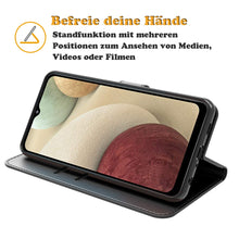 Laden Sie das Bild in den Galerie-Viewer, AURSTORE Handyhülle Kompatibel Mit Samsung Galaxy A12 / M12 Hülle, Premium PU Leder Schutzhülle Abdeckung, Magnetverschluss,Tasche Flip Case Brieftasche Etui für (Samsung A12/M12, Schwarz Book)