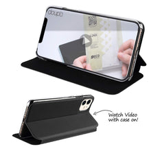Laden Sie das Bild in den Galerie-Viewer, doupi Flip Case für iPhone 11 (6,1 Zoll), Deluxe Schutz Hülle mit Magnetischem Verschluss Cover Klapphülle Book Style Handyhülle Aufstellbar Ständer, schwarz