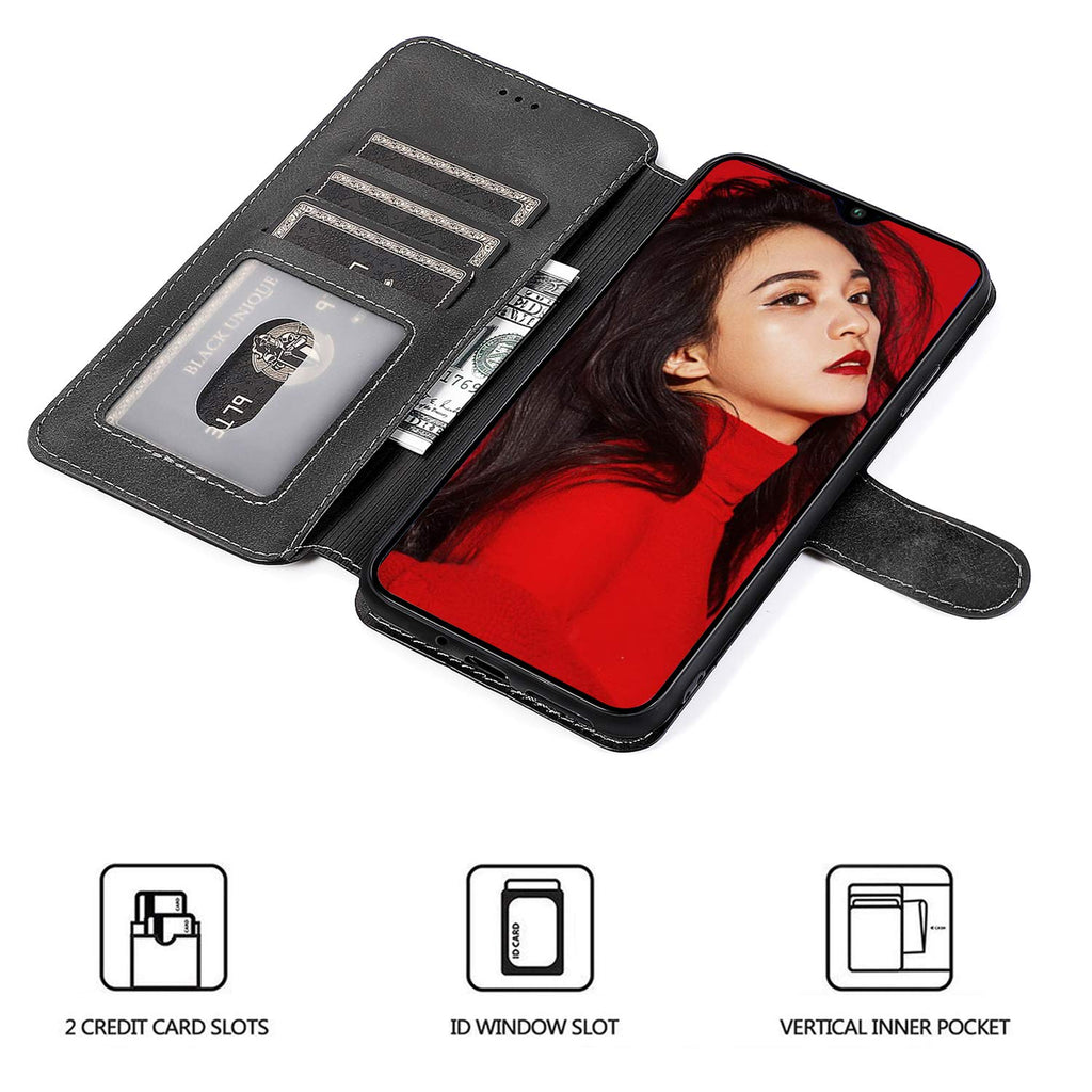 LeYi Hülle für Xiaomi Redmi 9C / 9C PU Leder Handyhülle Stoßfest Wallet Etui Magnet Schutzhülle Tasche Slim Silikon Soft Cover Bumper TPU Case für Handy Redmi 9C Matt Schwarz