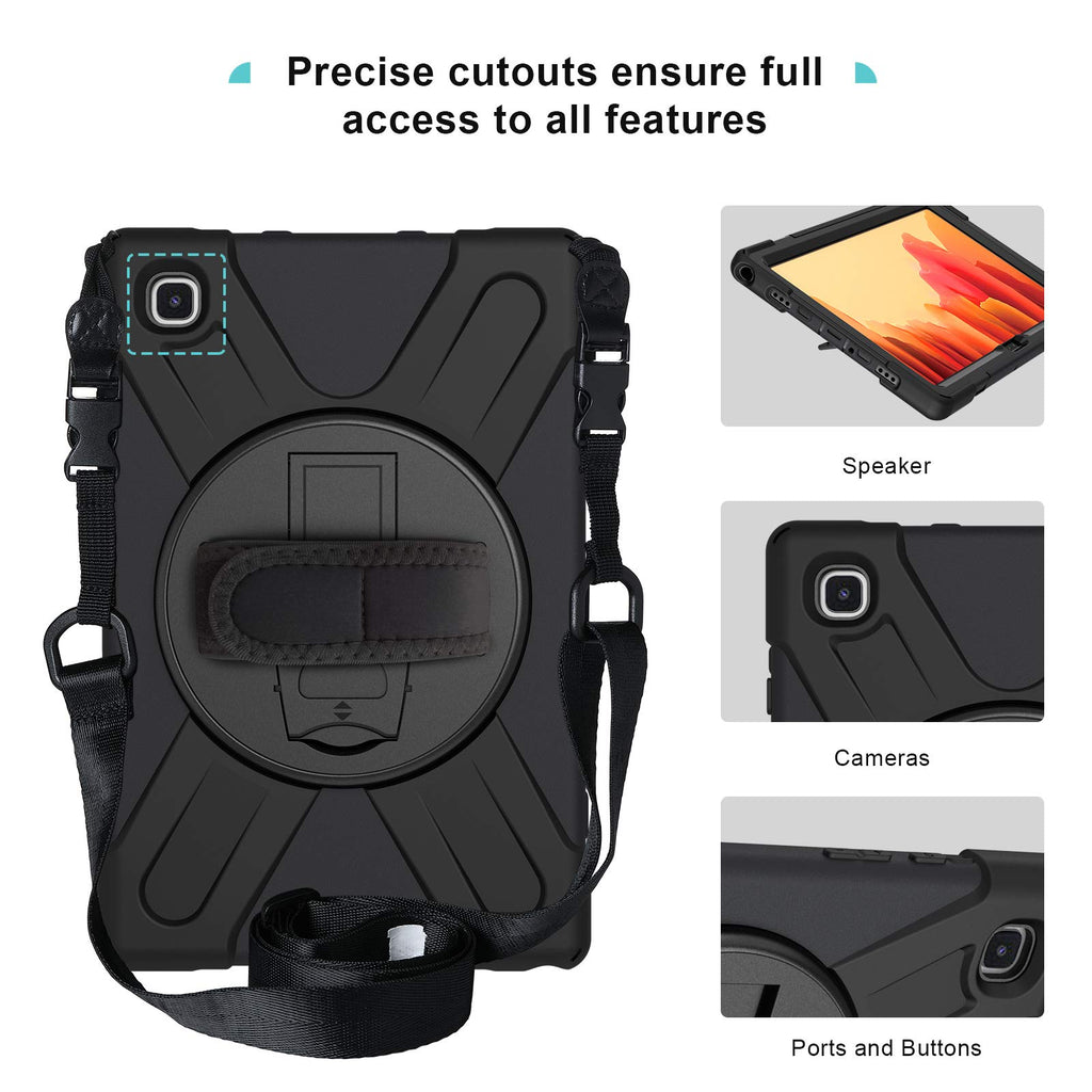 ProCase Hart Hülle für Galaxy Tab A7 10.4” 2020(SM-T500 T505 T507), Stoßfest Schutzhülle mit verstellbar Handschlaufe, Robust Heavy Duty Hybrid –Schwarz