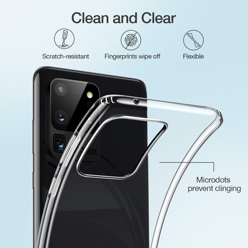 ESR Klare Silikon Hülle kompatibel mit Samsung Galaxy S20 Ultra 2020, [Luftpolster] [Display- & Kameraschutz] [Ultra-dünn] Essential Zero Weiche Flexible TPU Hülle - Klar