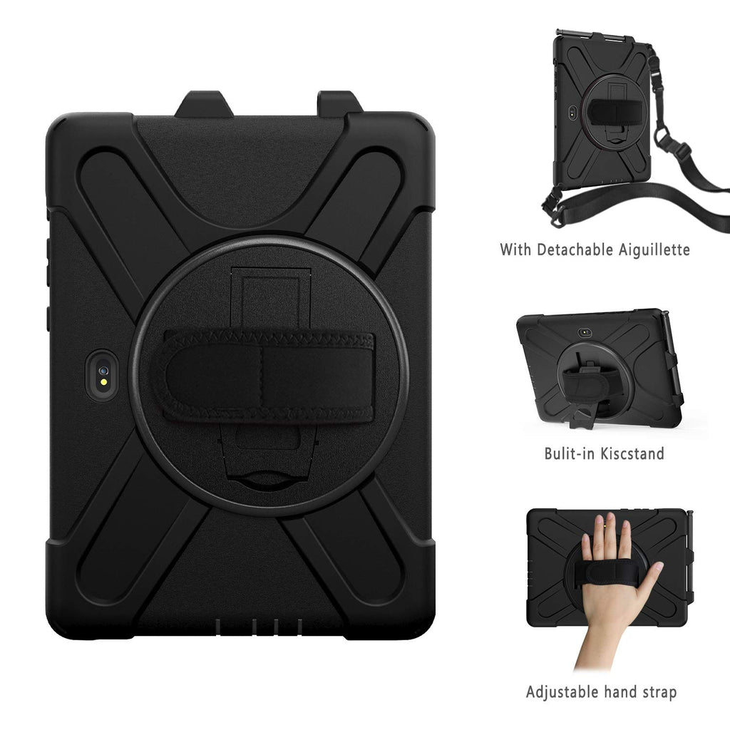 Gerutek Hülle Samsung Galaxy Tab Active Pro T545 / T540 (10,1 Zoll), Stoßfeste Robust Panzerhülle mit Drehbar Stände, Handschlaufe, Schultergurt Schutzhülle für Samsung Tab Active Pro 10.1, Schwarz