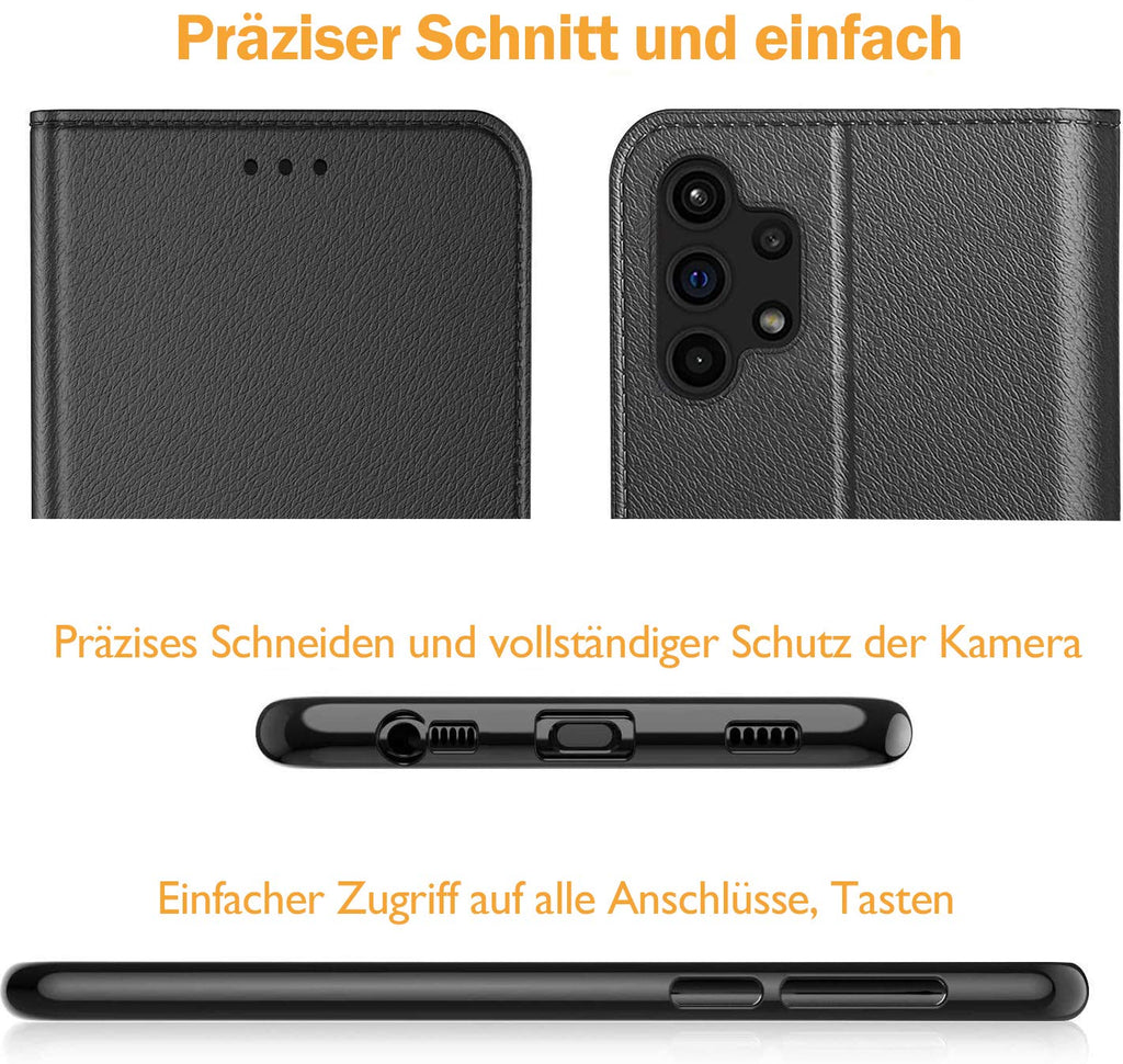 AURSTORE Handyhülle Kompatibel Mit Samsung Galaxy A32 5G Hülle, Premium PU Leder Schutzhülle Abdeckung, Magnetverschluss,Tasche Leder Flip Case Brieftasche Etui für (Samsung A32 5G, Schwarz Book)