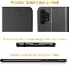 Laden Sie das Bild in den Galerie-Viewer, AURSTORE Handyhülle Kompatibel Mit Samsung Galaxy A32 5G Hülle, Premium PU Leder Schutzhülle Abdeckung, Magnetverschluss,Tasche Leder Flip Case Brieftasche Etui für (Samsung A32 5G, Schwarz Book)