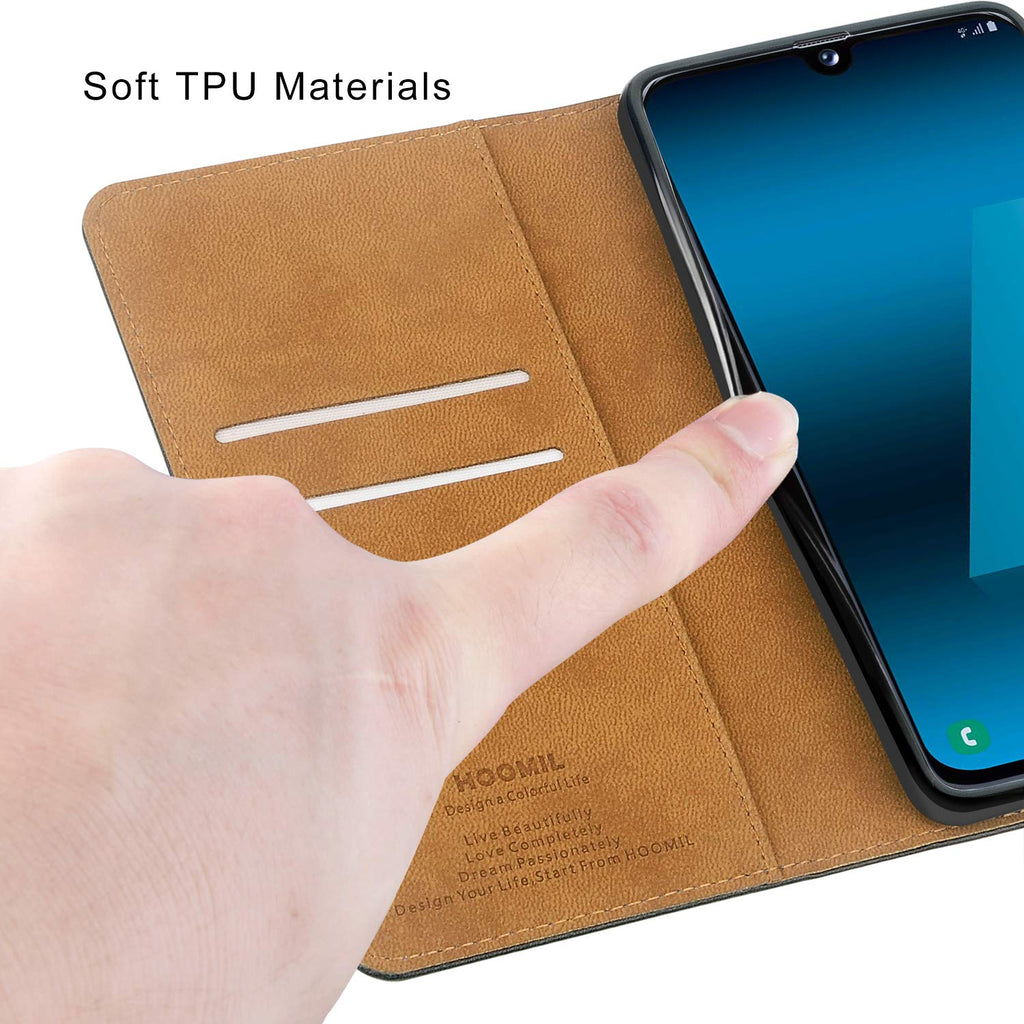 HOOMIL Handyhülle für Samsung Galaxy A40 Hülle, Premium Leder Flip Schutzhülle für Samsung Galaxy A40 Tasche, Schwarz