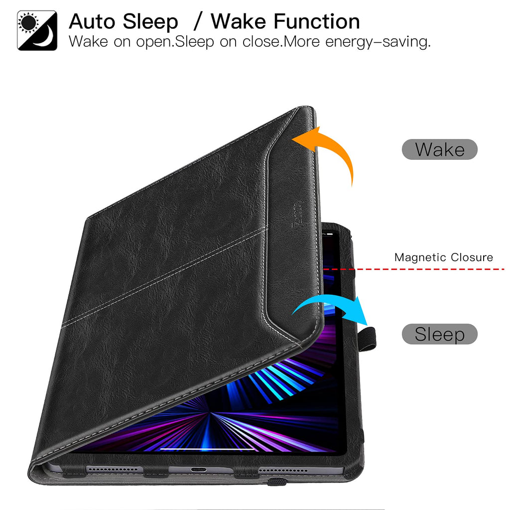 ZtotopCases Hülle für Neu iPad Pro 11 2021(3. Generation), Premium Leder Geschäftshülle mit Ständer,Kartensteckplatz,Auto Schlaf/ Aufwach Funktion, Mehrfachwinkel,für iPad 11 Zoll 2021, Schwarz