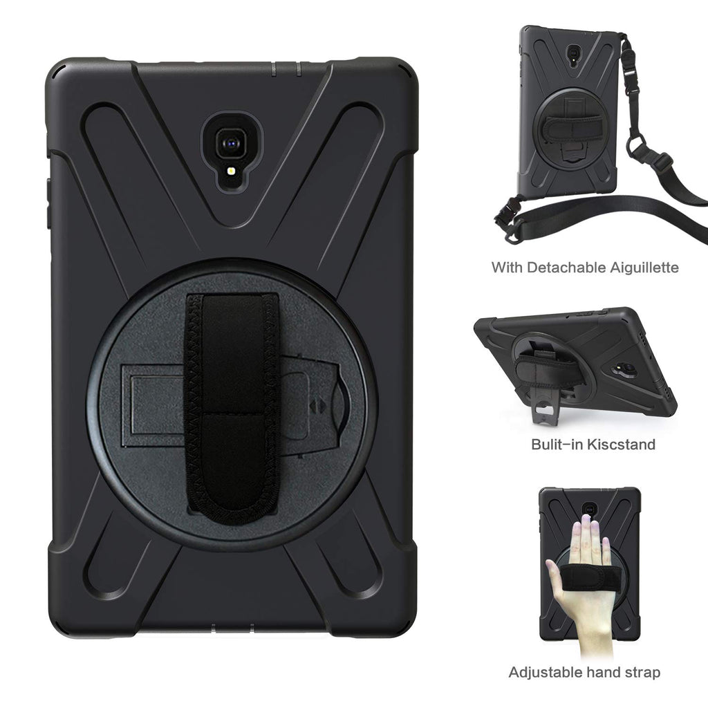 Gerutek Hülle für Samsung SM-T595 / SM-T590 Galaxy Tab A 10.5, Stoßfeste Robust Panzerhülle mit Drehbar Stände, Handschlaufe, Schultergurt Schutzhülle Galaxy Tab A 10.5 2018 (SM-T590/SM-T595), Schwarz