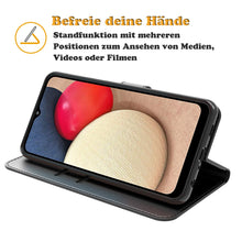 Laden Sie das Bild in den Galerie-Viewer, AURSTORE Handyhülle Kompatibel Mit Samsung Galaxy A02S Hülle, Premium PU Leder Schutzhülle Abdeckung, Magnetverschluss,Tasche Leder Flip Case Brieftasche Etui für (Samsung A02s, Schwarz Book)