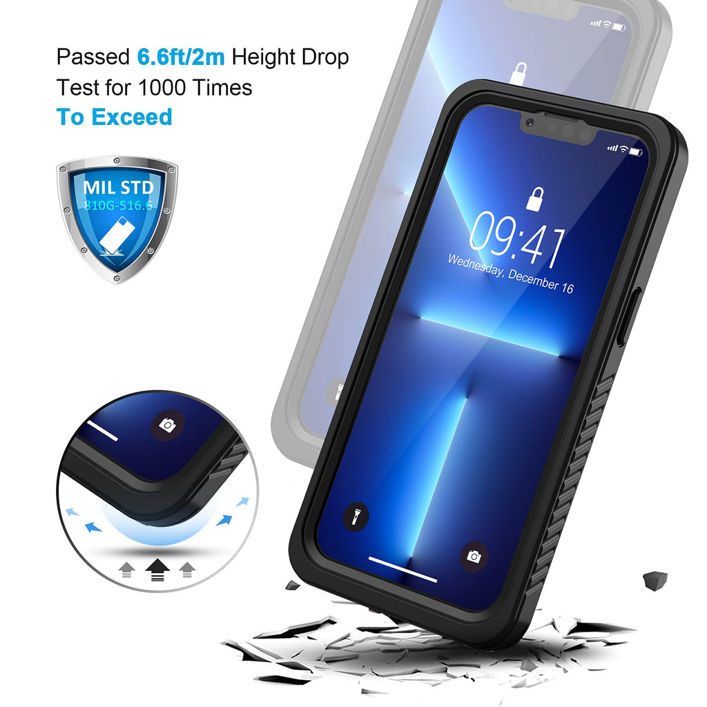Lanhiem für iPhone 13 Pro Max Hülle (6.7"), iPhone 13 Pro Max Case IP68 Wasserdicht Handy Hülle 360 Grad Schutzhülle, Stoßfest Staubdicht Outdoor Panzerhülle mit Eingebautem Displayschutz, Schwarz