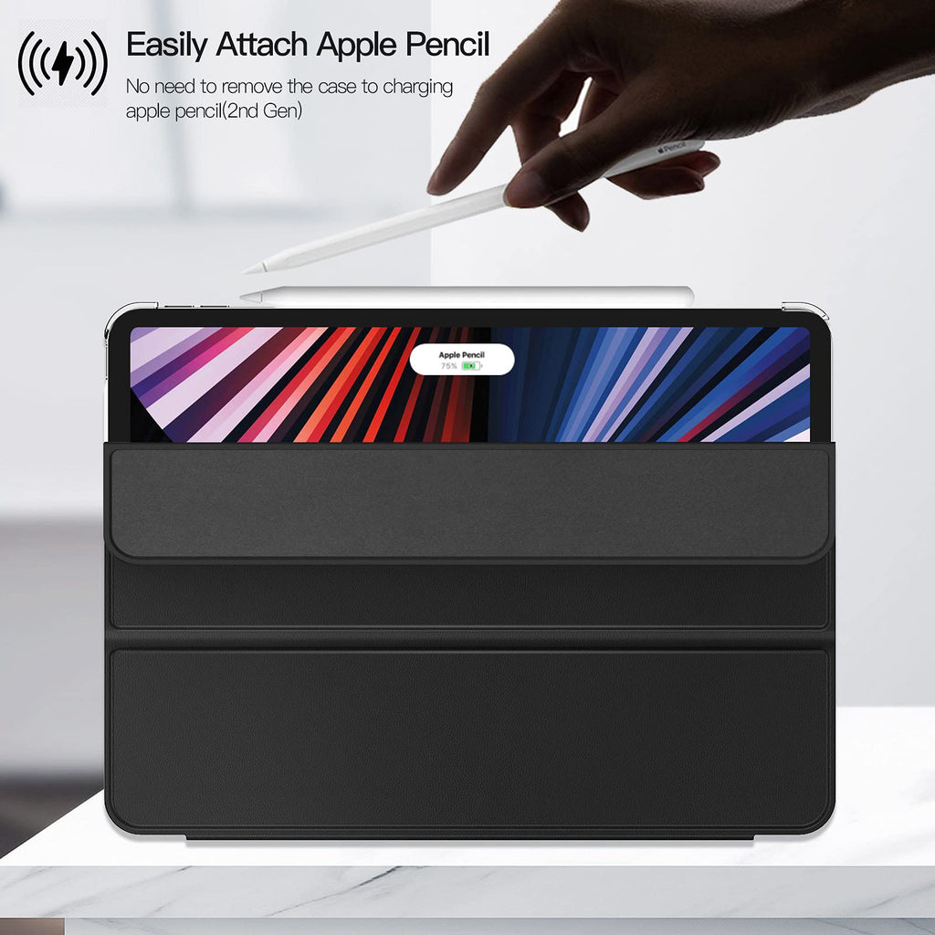 ZtotopCases Hülle für iPad Pro 12.9 2021/2020,Ultra Schlank leichte und Klappständer Schutzhülle mit Transparent Harten PC Back Cover,Auto Schlaf/Aufwach für iPad Pro 12,9'' 5./4.Generation,Schwarz