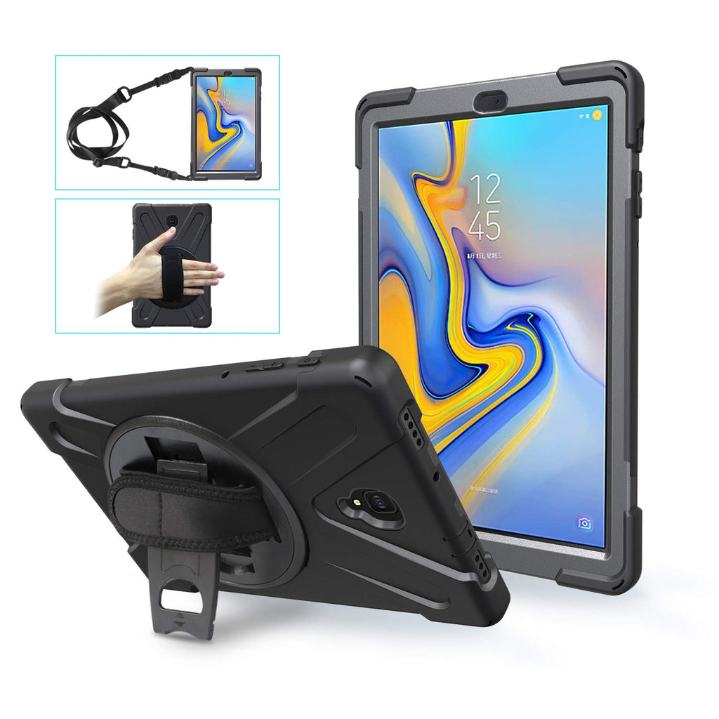 Gerutek Hülle für Samsung SM-T595 / SM-T590 Galaxy Tab A 10.5, Stoßfeste Robust Panzerhülle mit Drehbar Stände, Handschlaufe, Schultergurt Schutzhülle Galaxy Tab A 10.5 2018 (SM-T590/SM-T595), Schwarz