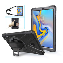 Laden Sie das Bild in den Galerie-Viewer, Gerutek Hülle für Samsung SM-T595 / SM-T590 Galaxy Tab A 10.5, Stoßfeste Robust Panzerhülle mit Drehbar Stände, Handschlaufe, Schultergurt Schutzhülle Galaxy Tab A 10.5 2018 (SM-T590/SM-T595), Schwarz