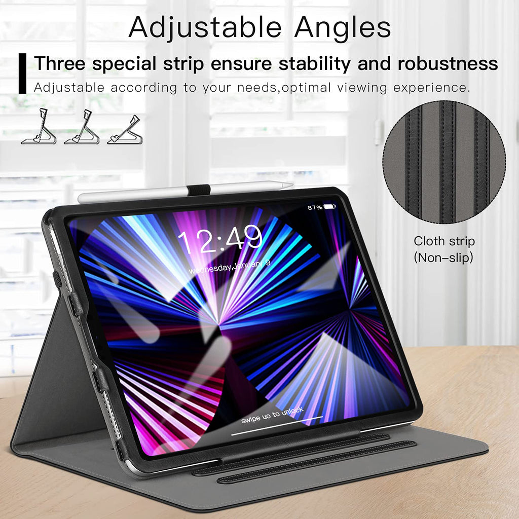 ZtotopCases Hülle für Neu iPad Pro 11 2021(3. Generation), Premium Leder Geschäftshülle mit Ständer,Kartensteckplatz,Auto Schlaf/ Aufwach Funktion, Mehrfachwinkel,für iPad 11 Zoll 2021, Schwarz