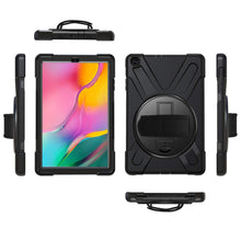 Laden Sie das Bild in den Galerie-Viewer, Gerutek Hülle für Samsung Galaxy Tab A T510 / T515 (10,1 Zoll), Stoßfeste Robust Panzerhülle mit Drehbar Stände, Handschlaufe, Schultergurt Schutzhülle für Samsung Tab A 10.1 2019 T510 / T515, Schwarz