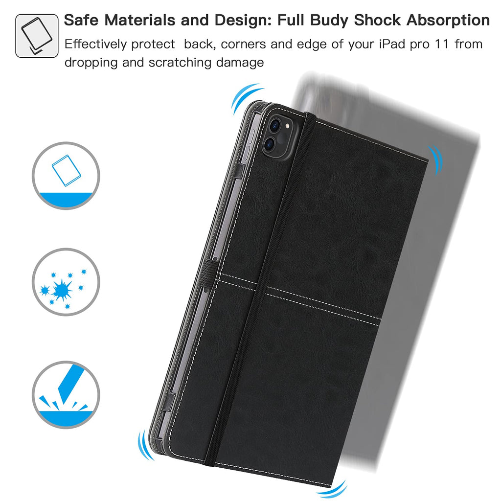 ZtotopCases Hülle für Neu iPad Pro 11 2021(3. Generation), Premium Leder Geschäftshülle mit Ständer,Kartensteckplatz,Auto Schlaf/ Aufwach Funktion, Mehrfachwinkel,für iPad 11 Zoll 2021, Schwarz