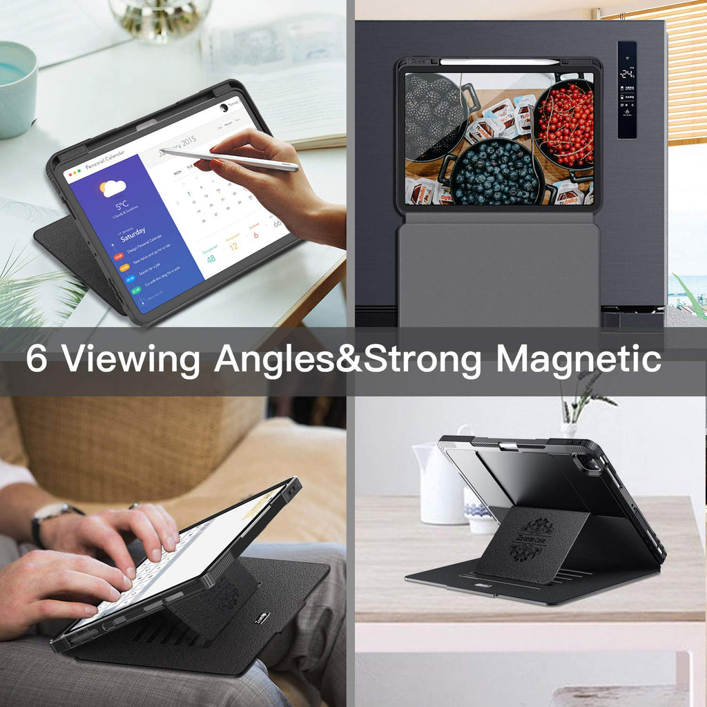ZtotopCases Mehrfachwinkel Hülle für iPad 12.9 5th Gen 2021/,magnetisch Schutzhülle mit Stifthalter,Stoßfest Sturzfest Hülle,Automatischem Schlaf/Aufwach, für iPad Pro 12,9 Zoll 2021, Schwarz